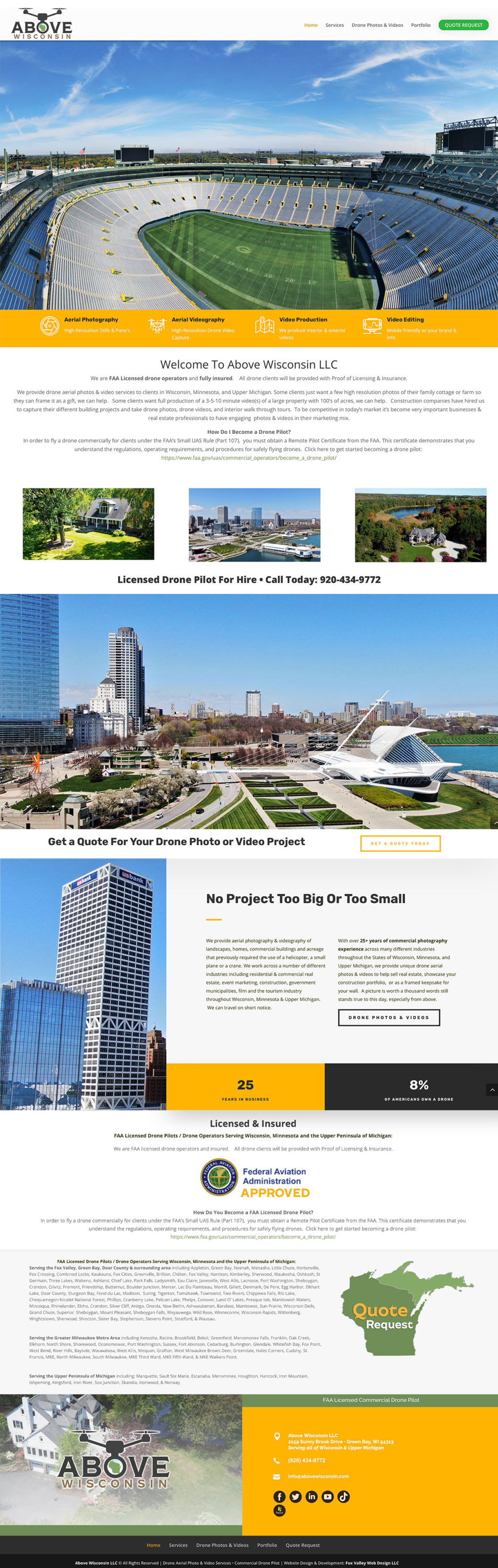 Above Wisconsin LLC • Green Bay Pilot For Hire Wisconsin Drone Company - Fox Valley Web Design
